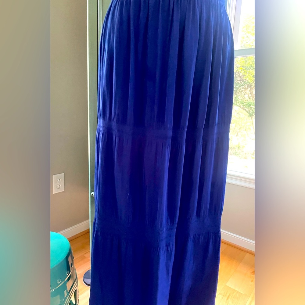 Chicos Electric Blue skirt. Size 3. Tiered but not ruffled. Midi length